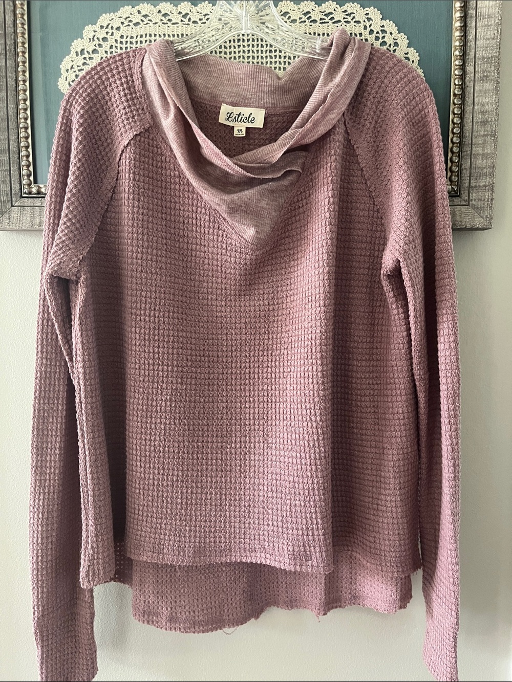 Listicle Dusty Mauve Waffle Cowl Neck Top